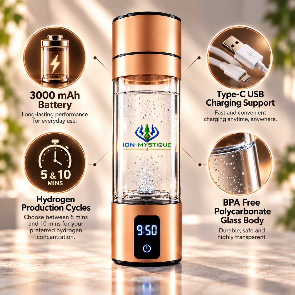 hydrogen water bottle specifications