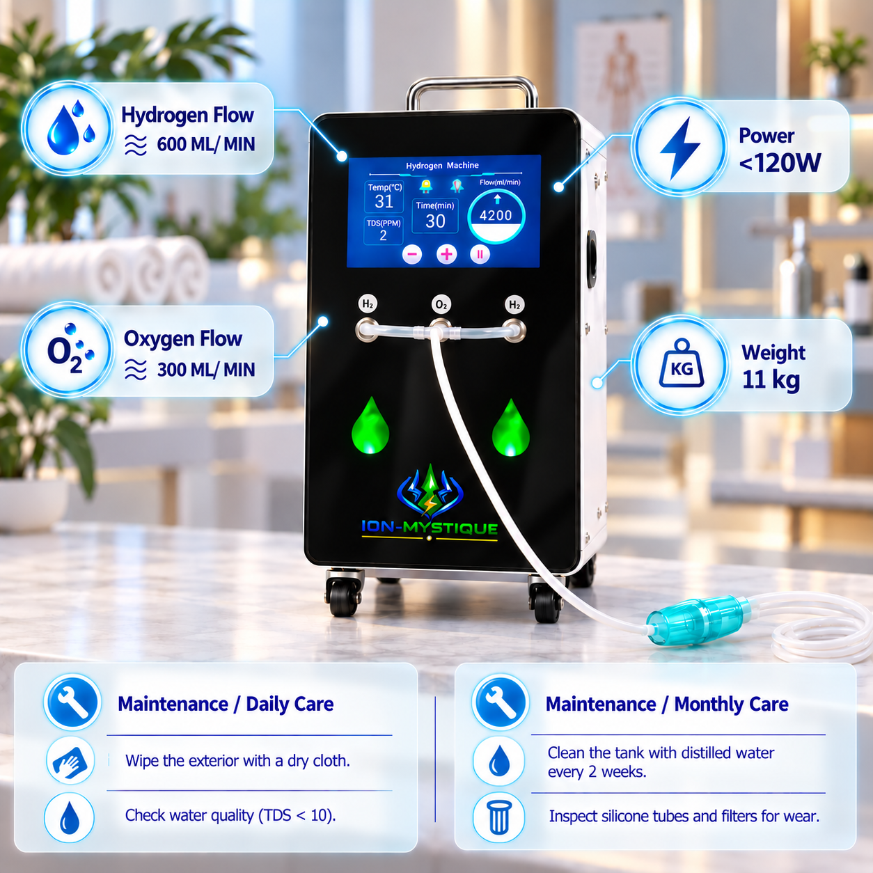 hydrogen oxygen therapy device specifications