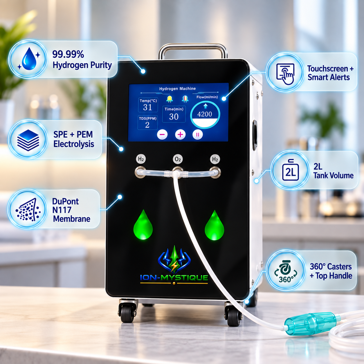 Ion-Mystique Hydrogen-Oxygen Inhalation Machine Features